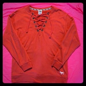 XS PINK Lace Up Long-sleeve Sweater